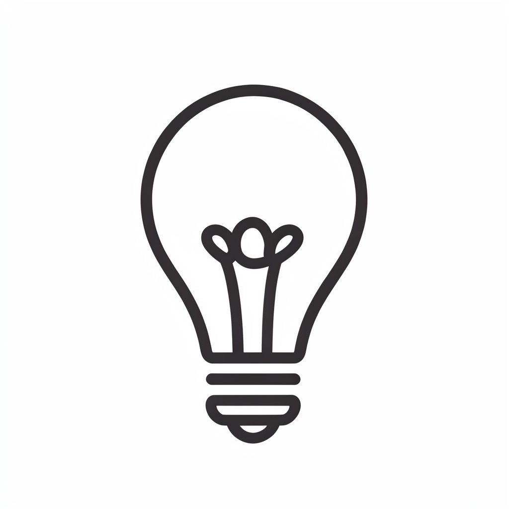 A simple line-art icon of a lightbulb in dark charcoal on white, rendered as a duotone.