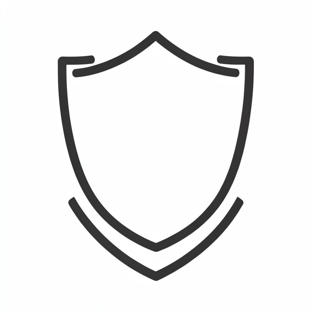 A simple line-art icon of a shield in dark charcoal on white, rendered as a duotone.